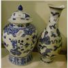 Image 1 : A Chinese Blue and White Vase, decorated lions, in underglaze blue, 26 cm, and a Chinese jar and cov