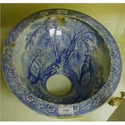 A Victorian Blue and White Toilet Bowl, transfer printed Warwick Castle, (a.f.) 44 cm