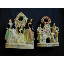 A Staffordshire Group Pocket Watch Holder, of three dancing women, 31 cm, and another Staffordshire