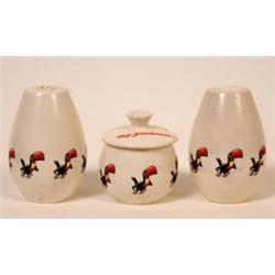 A Carltonware Guinness Condiment Set, of baluster form, decorated a band of toucans See illustratio