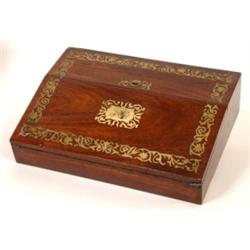 A 19th Century Rosewood Lap Desk, inlaid scrolling brass, with a fitted interior, 35 5 cm See illus