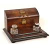 Image 1 : A Victorian Walnut Desk Stand, with lidded stationery compartment, and two inkwells (a.f.) 30 cm Se