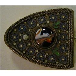 A Gilt Metal Patch Box, decorated an enamel panel, 4 cm