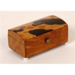 A Small Early 19th Century Box, veneered in tortoiseshell, on ball feet, 5 5 cm See illustration