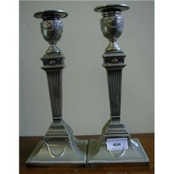 A Pair of Adams Style Plated Candlesticks, inscribed, 28 cm (2)