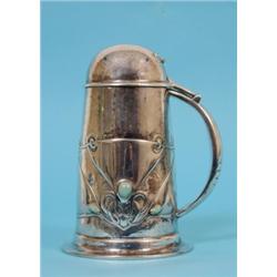 A Liberty Cymric Silver Lidded Tankard, designed by Archibald Knox, with stylised triangular decorat