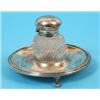 Image 1 : A Victorian Silver Mounted Cut Glass Inkwell, on stand, with bead edging, on claw and ball feet, Lon