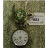 Image 1 : A Pocket Watch, with enamel dial and Roman numerals, in a white metal case, and another (2)