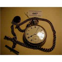 A Silver Open Face Silver Pocket watch, with enamel dial and Roman numerals, Birmingham 1919, and a