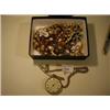 Image 1 : A Silver Albert, an open face pocket watch, a silver thimble, and assorted costume jewellery etc