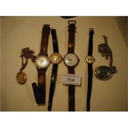 Two Lockets and Chains, and a group of wristwatches