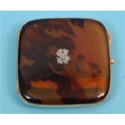 A 9 Carat Gold and Tortoiseshell Cigarette Case, with diamond monogram, Birmingham 1919, 8 cm See i