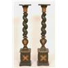 Image 1 : A Pair of 19th Century Giltwood and Painted Torcheres, having barley twist columns on a square box