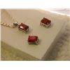 Image 2 : NECKLACE & EARRING 3PC SET - 4TCW EMERALD CUT RUBYS - RICH DEEP RED PURPLE IN STAMPED 925 STERLING S