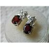 Image 2 : EARRINGS - NEW GARNET & DIAMONDS IN STERLING SILVER SETTING - POST & BUTTERFLY BACKING - RETAIL ESTI