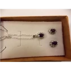 NECKLACE & EARRING SET - NEW - 1.85 TCW SAPPHIRE & DIAMONDS IN STERLING SILVER SETTING - INCLUDES CE