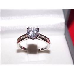 RING - 18K WHITE GOLD PLATED WITH ROUND FACETED SOLITAIRE CRYSTAL - RETAIL ESTIMATE $350