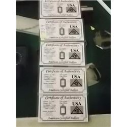 INVESTOR BULLION - .9999 FINE SILVER - 5 GRAIN WITH ASSAY CARD - AMERICAN CERTIFIED BULLION - 5 PER 