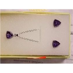 NEW NECKLACE & EARRING SET - TRILLIUM FACETED AMETHYST & DIAMOND IN STERLING SILVER SETTING - INCLUD