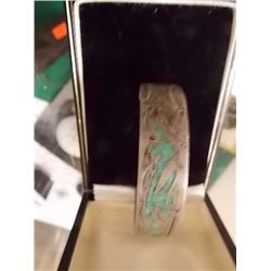 BRACELET - SILVER WITH INLAID TURQUOISE - STAMPED