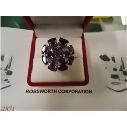 RING - 2.86TCW - CLUSTER OF PURLE AMETHYST IN STERLING SILVER SETTING -  - INCLUDES CERTIFICATE -  -