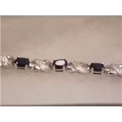 BRACELET - 6.05CT BLUE SAPPIRE & DIAMOND IN STERLING SILVER NFINITY LINK DESIGN - INCLUDES CERTIFICA