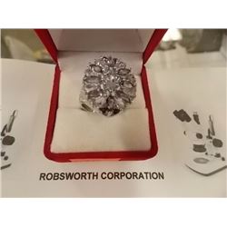 RING - 2.56TCW - CLUSTER OF TOPAZ, GARNET, IOLITE & CZ IN STERLING SILVER SETTING - - INCLUDES CERTI