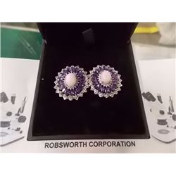 EARRINGS - NEW - 5.42 TCW CENTER OPAL WITH SURROUNDING AMETHYST & TOPAZ GEM STONES IN STERLING SILVE