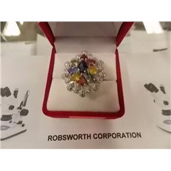 RING - 3.06 TCW CLUSTER OF TOPAZ, SAPPHIRE, TANSANITE & CZ IN STERLING SILVER SETTING -  - INCLUDES 