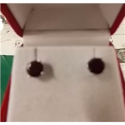 EARRINGS - NEW ROUND FACETED 3 TCW GARNET IN STERLING SILVER DTUD DESIGN - RETAIL ESTIMATE $300