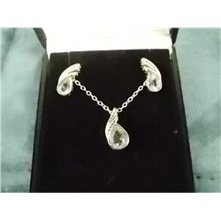 NEW EARRINGS & NECKLACE SET - NEW 2.5CT PEAR FACETED BLUE TOPAZ & DIAMONDS IN STERLING SILVER SETTIN