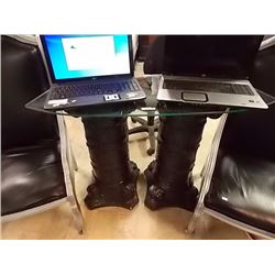 GLASS TOP SIDE TABLE - DOUBLE PILLAR BASE