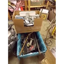 BIN OF TOOLS AND BOX MISC