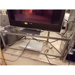 GLASS & METAL TV STAND ON CASTERS