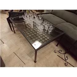 GLASS TOP METAL COFFEE TABLE - WITH LOWER SHELF