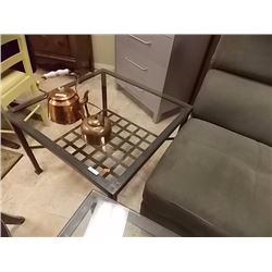 GLASS TOP METAL END TABLE - WITH LOWER SHELF