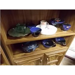 SHELF LOT OF DISHES - 2 FULL SHELVES