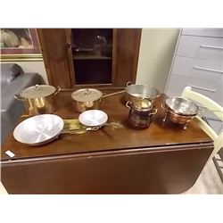 LOT OF COPPER POTS, PANS, STRAINER ETC