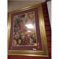 LARGE GOLD FRAMED PICTURE - STILL LIFE - FRUIT