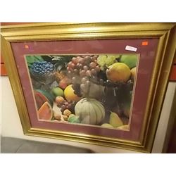 LARGE GOLD FRAMED PICTURE - STILL LIFE - FRUIT