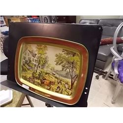VINTAGE TIN TRY - HARVEST TIME - CURRIER & IVES