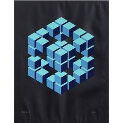Jose Maria Yturralde, Blue Cube Grid, Serigraph