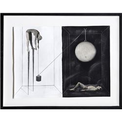 Zizi Raymond, Pulley System, Mixed Media Drawing