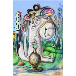 Yuri Ivanov, Surrealist Portrait in a Garden, Oil Painting