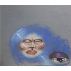 Jon Robyn, Blue Face with Floating Eye, Pastel Drawing