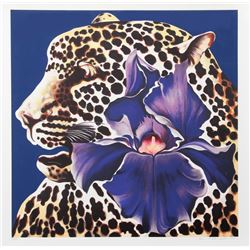 Lowell Blair Nesbitt, Spotted Leopard and Purple Iris, Serigraph