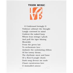 Robert Indiana, The Book of Love Poem - Tiger Music, Serigraph with Letterpress