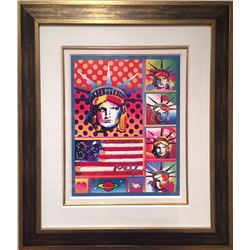Peter Max, Five LIberties and Flag, Acrylic on Color Lithograph