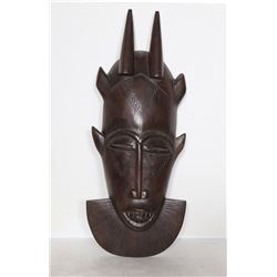 African Mask with Horns, Carved Wood