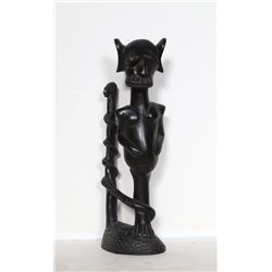 African One-Legged Figure with Snake, Carved Wood Sculpture